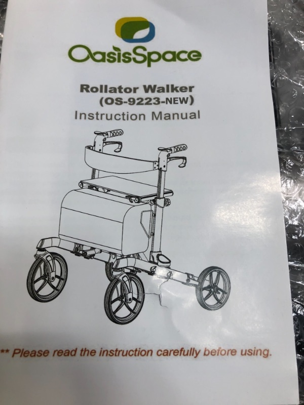 Photo 1 of OasisSpace Rollator Walkers for Seniors, Folding Rollator Walker with Seat and 10-inch Front Wheels,Aluminium Lightweight Senior Walker with Soft Rubber Handle,Padded Seat and Backrest(Grey)
