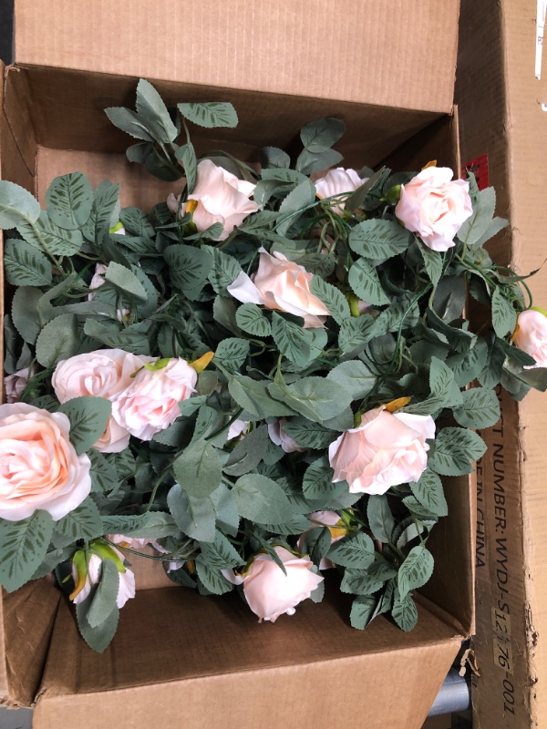 Photo 1 of Der Rose 2 Pack 13Ft Artificial Eucalyptus Flower Garland with Fake Silk Rose Flower Vine Rose Leaves Greenery Garland for Wedding Arch Table Wall Backdrop Party Room Decor (Pink) Pink Rose 2 Pcs