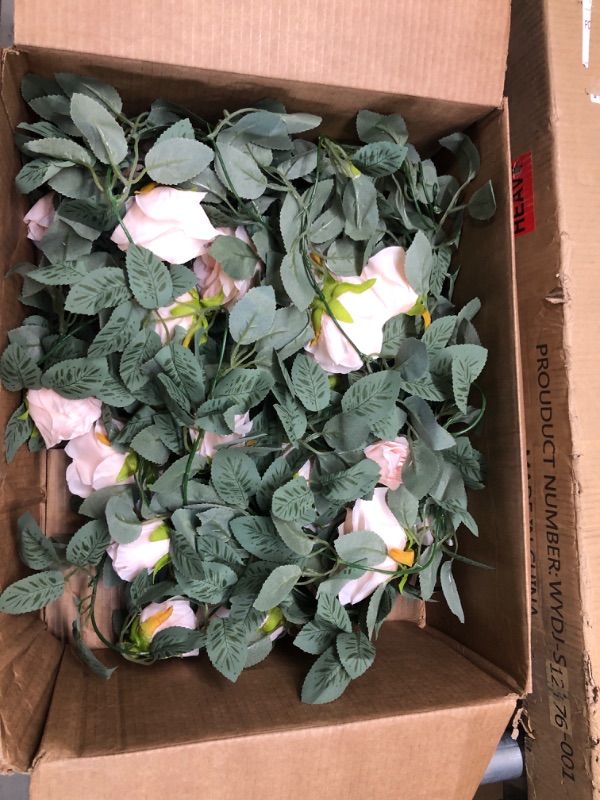Photo 1 of Der Rose 2 Pack 13Ft Artificial Eucalyptus Flower Garland with Fake Silk Rose Flower Vine Rose Leaves Greenery Garland for Wedding Arch Table Wall Backdrop Party Room Decor (Pink) Pink Rose 2 Pcs