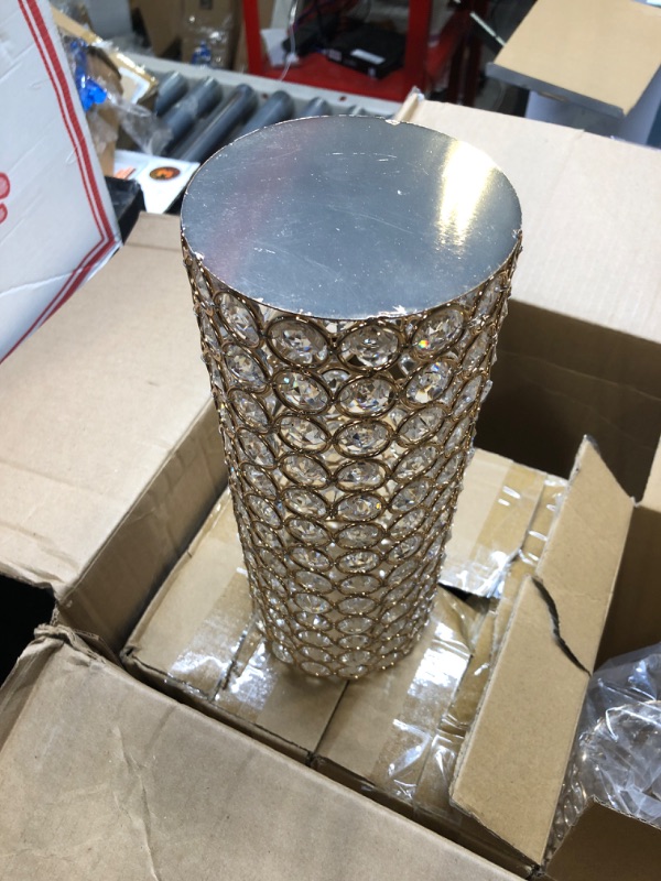 Photo 5 of 8 Pcs Gold Crystal Metal Tealight Candle Holder for Centerpieces, 10.4 inch Tall Blingbling Hurricane Candle Holder, Decorative Cylinder Vases for Centerpieces Room Decor Party Gold 8 Pcs