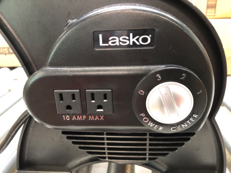 Photo 7 of Lasko High Velocity Pivoting Utility Blower Fan, for Cooling, Ventilating, Exhausting and Drying at Home, Job Site, Construction, 2 AC Outlets, Circuit Breaker with Reset, 3 Speeds, 12", Black, U12104