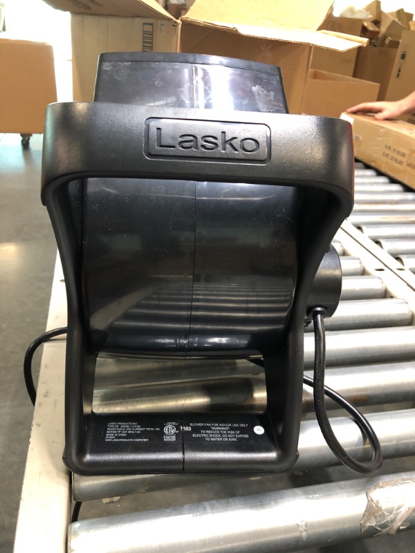 Photo 4 of Lasko High Velocity Pivoting Utility Blower Fan, for Cooling, Ventilating, Exhausting and Drying at Home, Job Site, Construction, 2 AC Outlets, Circuit Breaker with Reset, 3 Speeds, 12", Black, U12104