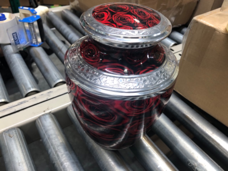 Photo 2 of Crimson Rose Cremation Urn for Human Ashes Adult Large up to 220cu Handcrafted Aluminuim Metal Decorative Urn Rose Cremation Urn (Large)