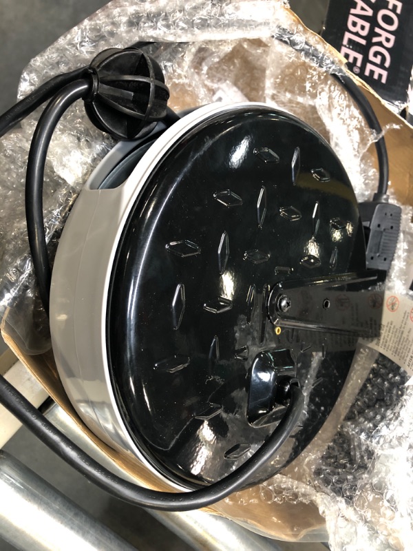 Photo 2 of 30Ft Retractable Extension Cord Reel with Breaker Switch & 3 Electrical Power Outlets - 16/3 SJTW Durable Black Cable - Perfect for Hanging from Your Garage Ceiling Black & Grey