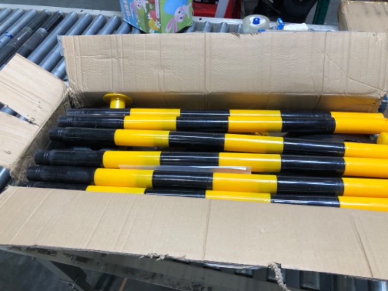 Photo 3 of 6 Pack Traffic Delineator Post Cones with Fillable Base, Adjustable Traffic Safety Barrier PE Plastic Construction Caution Road Stanchions with 5Ft Plastic Chain for Delineator Poles (Black+Yellow) 6 Pack Black+Yellow