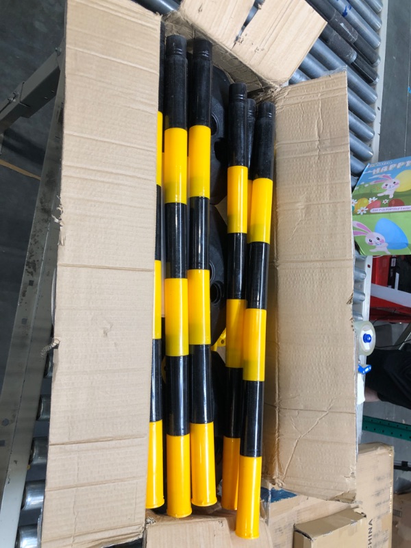 Photo 2 of 6 Pack Traffic Delineator Post Cones with Fillable Base, Adjustable Traffic Safety Barrier PE Plastic Construction Caution Road Stanchions with 5Ft Plastic Chain for Delineator Poles (Black+Yellow) 6 Pack Black+Yellow