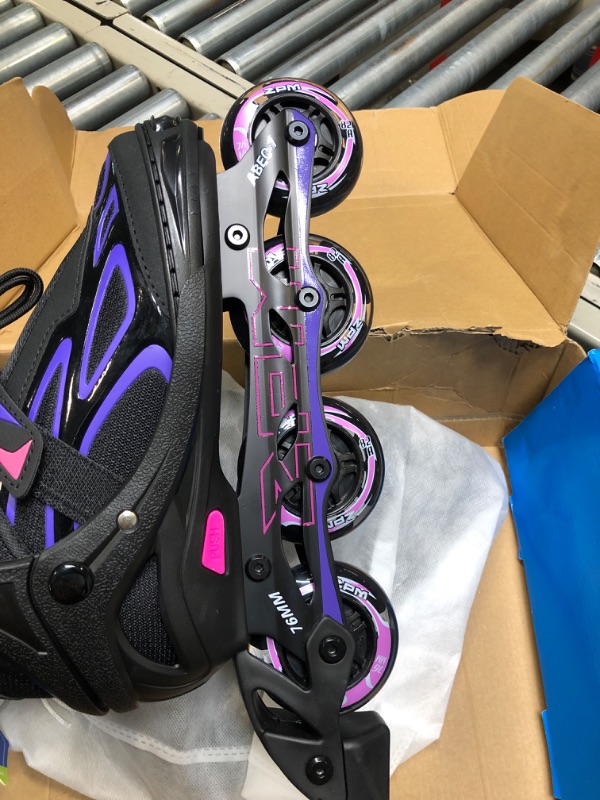 Photo 6 of 2PM SPORTS Vinal Girls Adjustable Flashing Inline Skates, All Wheels Light Up, Fun Illuminating Skates for Kids and Men- Azure Small (1Y-4Y US) Violet & Magenta Large - Youth (4-7 US)