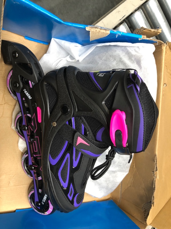 Photo 2 of 2PM SPORTS Vinal Girls Adjustable Flashing Inline Skates, All Wheels Light Up, Fun Illuminating Skates for Kids and Men- Azure Small (1Y-4Y US) Violet & Magenta Large - Youth (4-7 US)
