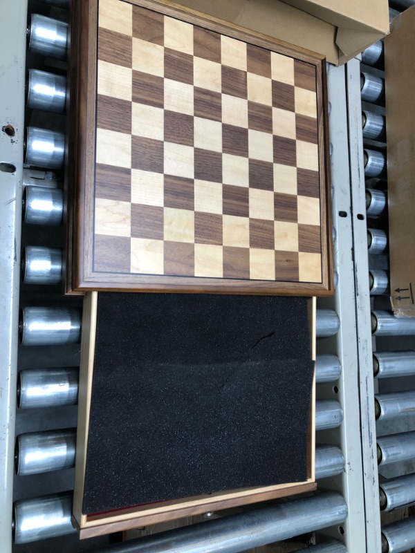 Photo 3 of A&A 15 inch Walnut Wooden Chess Sets w/ Storage Drawer / Triple Weighted Chess Pieces - 3.0 inch King Height/ Walnut Box w/Walnut & Maple Inlay / 2 Extra Queen / Classic 2 in 1 Board Games/ Chess Only Triple Weighted Pieces w/ Walnut Box