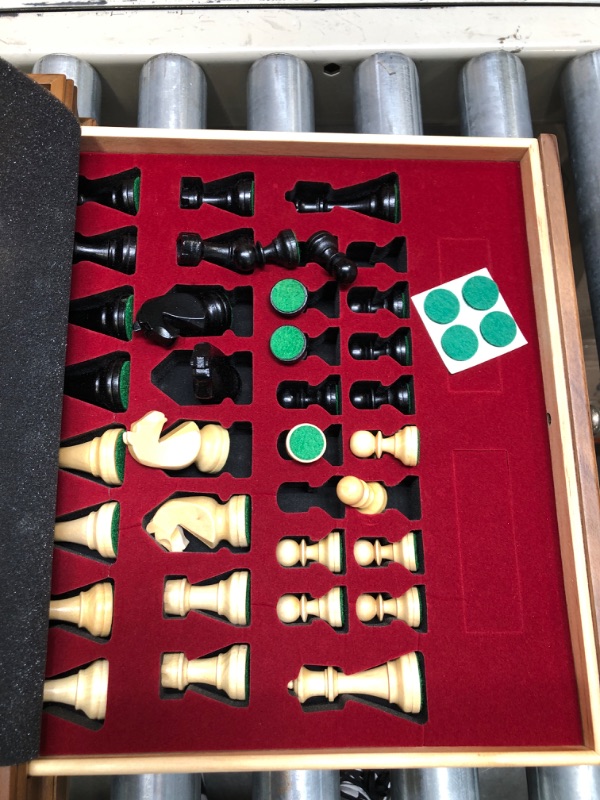 Photo 4 of A&A 15 inch Walnut Wooden Chess Sets w/ Storage Drawer / Triple Weighted Chess Pieces - 3.0 inch King Height/ Walnut Box w/Walnut & Maple Inlay / 2 Extra Queen / Classic 2 in 1 Board Games/ Chess Only Triple Weighted Pieces w/ Walnut Box