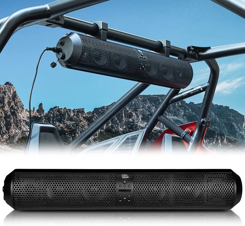 Photo 1 of kemimoto UTV Soundbar SxS Speakers X3 Audio Sound bar System with 2X Tweeters and 4X Subwoofers Waterproof Bluetooth Compatible AUX Input USB Port 500W 28" Outdoor Marine Soundbars