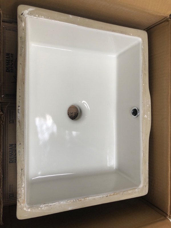 Photo 3 of AMASHEN Undermount Bathroom Sink White Rectangular Porcelain Ceramic Vanity Basin with Overflow 14" x 10"