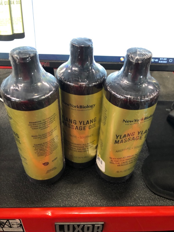 Photo 1 of New York Biology Ylang Ylang Massage Oil 16 Fl. oz – Made with 100% Natural Oils – Sensual Body Oil for Massage Therapy, Muscle Relaxation and Deep Tissue - Pack of 3 Ylang Ylang 16 Fl Oz (Pack of 3)