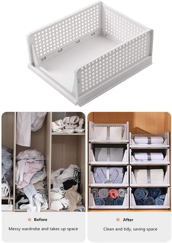 Photo 1 of Ygapuzi 1Pcs Stackable Clothes Storage Basket Organizer Sliding Cabinet Drawer Shelf DIY Divider Separator Desktop Container for Wardrobe Cupboard Kitchen Bathroom Office (White)
