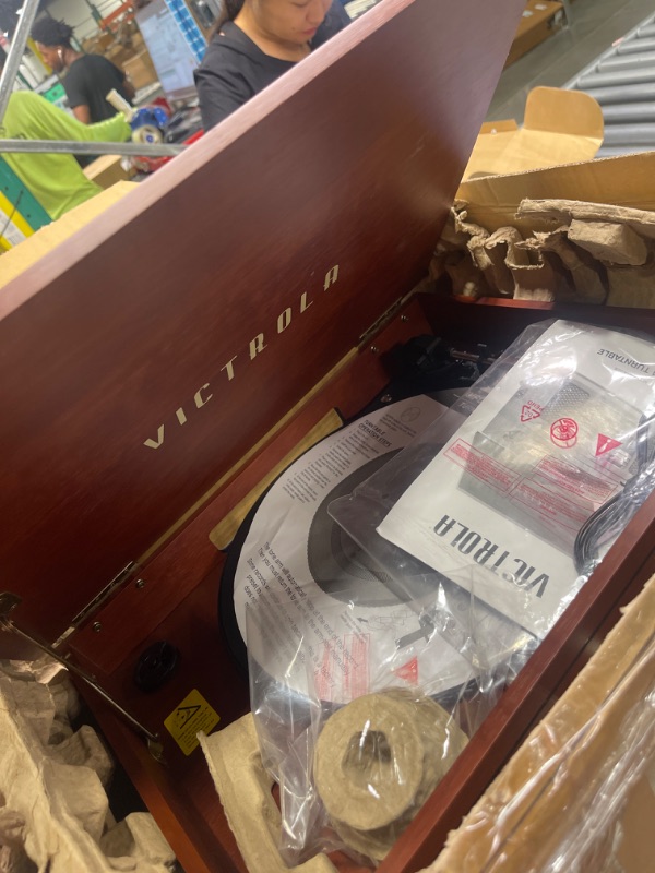 Photo 1 of Victrola Nostalgic 6-in-1 Bluetooth Record Player & Multimedia Center with Built-in Speakers - 3-Speed Turntable, CD & Cassette Player, FM Radio | Wireless Music Streaming | Mahogany Mahogany Entertainment Center