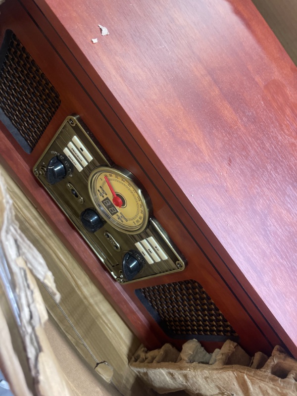 Photo 1 of Victrola Nostalgic 6-in-1 Bluetooth Record Player & Multimedia Center with Built-in Speakers - 3-Speed Turntable, CD & Cassette Player, FM Radio | Wireless Music Streaming | Mahogany Mahogany Entertainment Center