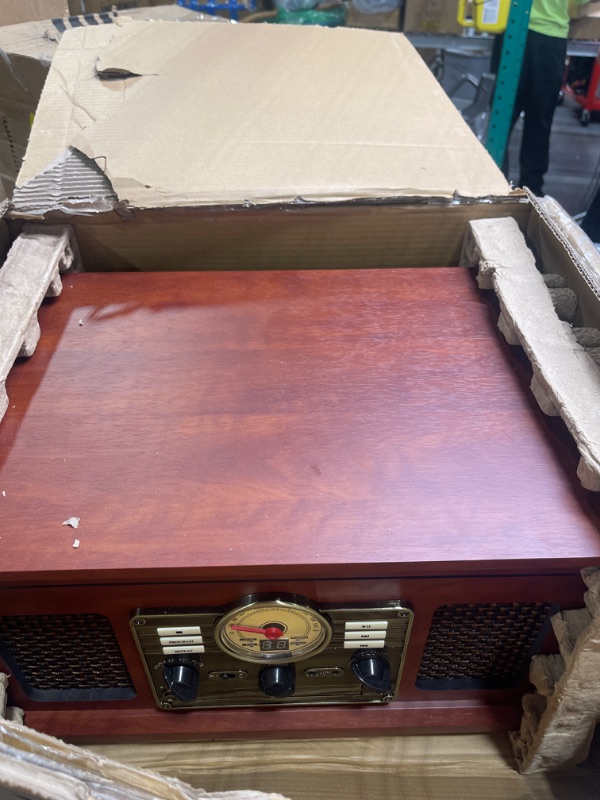 Photo 1 of Victrola Nostalgic 6-in-1 Bluetooth Record Player & Multimedia Center with Built-in Speakers - 3-Speed Turntable, CD & Cassette Player, FM Radio | Wireless Music Streaming | Mahogany Mahogany Entertainment Center