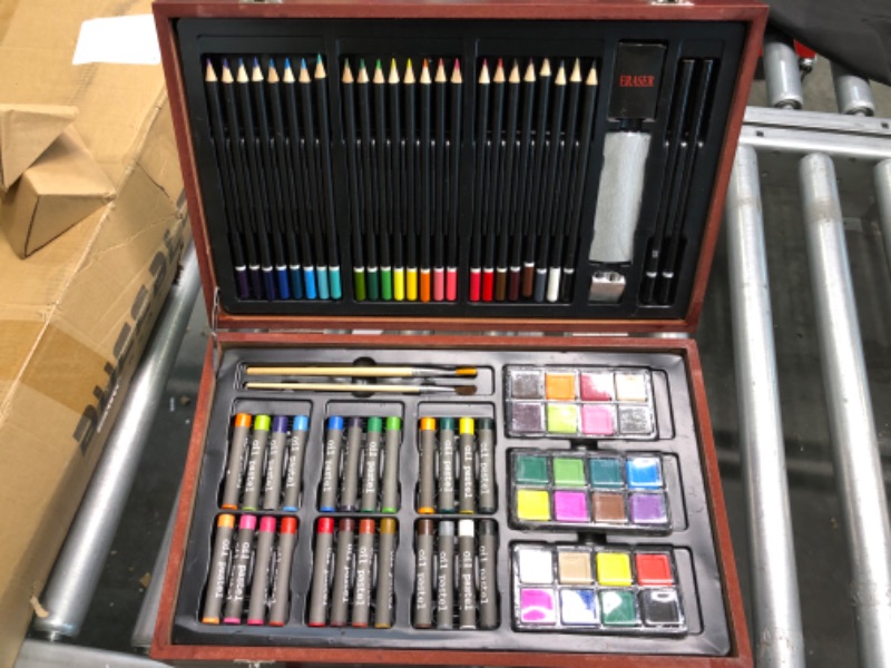 Photo 6 of 175 Piece Deluxe Art Set with 2 Drawing Pads, Acrylic Paints, Crayons, Colored Pencils, Paint Set in Wooden Case, Professional Art Kit, Art Supplies for Adults, Teens and Artist, Paint Supplies 175pcs-cherry