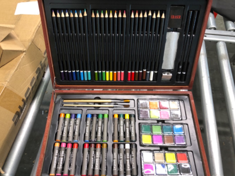Photo 5 of 175 Piece Deluxe Art Set with 2 Drawing Pads, Acrylic Paints, Crayons, Colored Pencils, Paint Set in Wooden Case, Professional Art Kit, Art Supplies for Adults, Teens and Artist, Paint Supplies 175pcs-cherry