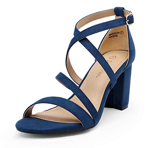 Photo 1 of DREAM PAIRS Women's Navy Suede Open Toe Cross Strap High Chunky Block Dress Pump Heel Sandals Size 9 US Madison
