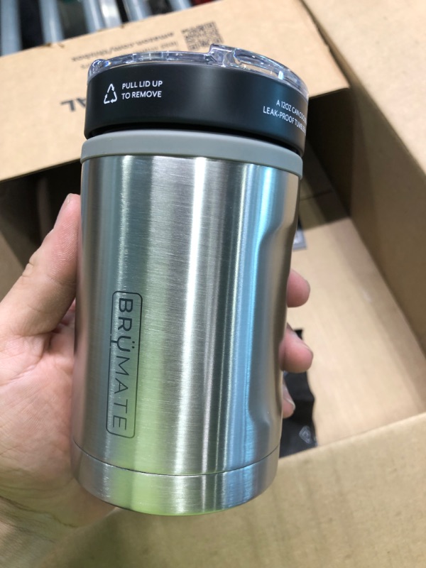 Photo 5 of BrüMate Hopsulator DUO 2-in-1 Can Cooler Insulated for 12oz Cans + 100% Leak Proof Tumbler with Lid | Can Coozie Insulated for Hard Seltzer, Beer, Soda and Energy Drinks (Stainless)
