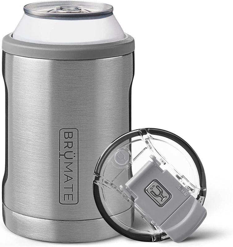 Photo 1 of BrüMate Hopsulator DUO 2-in-1 Can Cooler Insulated for 12oz Cans + 100% Leak Proof Tumbler with Lid | Can Coozie Insulated for Hard Seltzer, Beer, Soda and Energy Drinks (Stainless)
