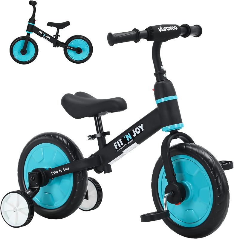 Photo 1 of Trike to Bike Riding Tricycles for Boys Girls 2-5, Fit 'n Joy Kids Balance Bike with Pedals & Training Wheels Options, 4-in-1 Starter Toddler Training Bicycle