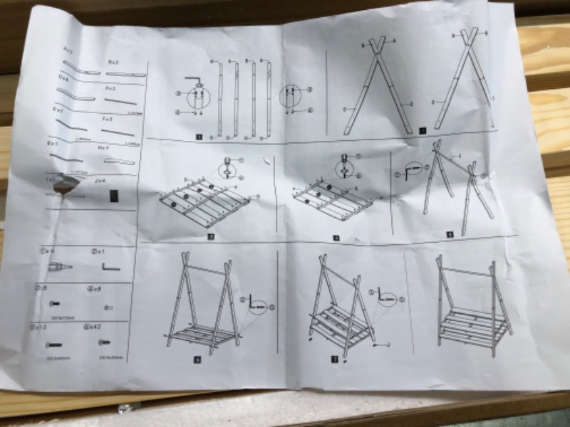 Photo 7 of Aoparts Garment Rack, Freestanding Clothing Rack with Storage Shelf & Hanging Rod, Stable Triangular Frame, 100% Natural Pine Wood Kids Clothing Rack(47.2" L x 25" W x 50" H) --- missing some hardware ---
