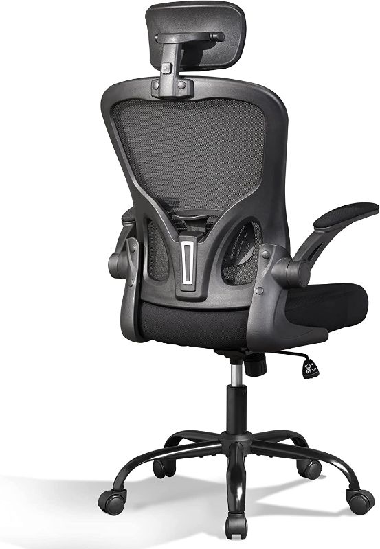 Photo 1 of DEVAISE Mesh Computer Office Chair, High Back Ergonomic Desk Chair with Flip-up Armrests and Adjustable Headrest, Backrest and Lumbar Support, Black
