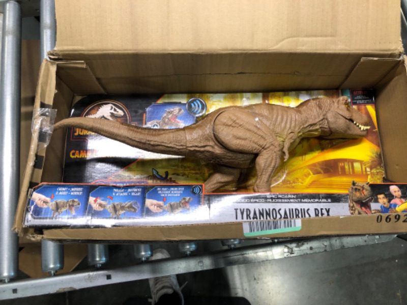 Photo 1 of Jurassic World Toys Camp Cretaceous Epic Roarin’ Tyrannosaurus Rex Large Action Figure, Primal Attack Feature, Sound, Realistic Shaking, Movable Joints; Ages 4 Years & Up Standard