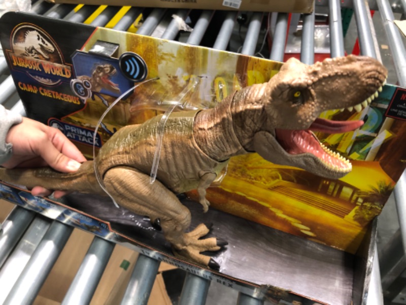 Photo 1 of Jurassic World Toys Camp Cretaceous Epic Roarin’ Tyrannosaurus Rex Large Action Figure, Primal Attack Feature, Sound, Realistic Shaking, Movable Joints; Ages 4 Years & Up Standard