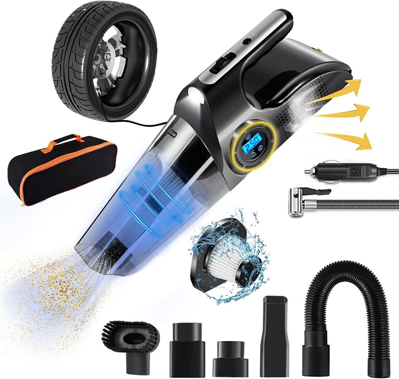 Photo 1 of Migtory Car Vacuum Cleaner 4 in 1 Multipurpose Portable with Digital Air Compressor Pump, DC 12V Tire Inflator for Cars, High Power Car Vacuum with LED Light, Wet & Dry Vacuum, for Car Cleaning  --- Couldn't Test, Car Adaptor ---