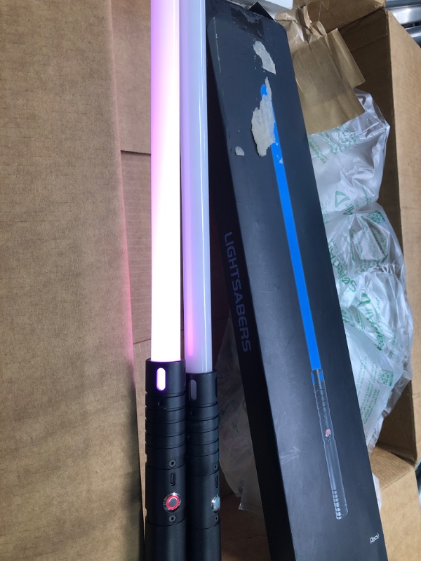 Photo 2 of Lightsaber Type-C Rechargeable Cosplay RGB 15 Colors 2 pcs, Aluminum Alloy Handle Real Lightsaber for Adults and Kids, Connectable 2 in 1 RGB Light 3 Modes for Birthday,Halloween Cosplay Black