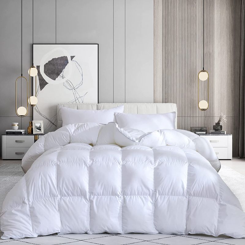 Photo 1 of 
Alanzimo Luxury Goose Down Comforter Queen Size All Season - Medium Warmth White Down Feather Duvet Insert with 100% Soft Down-Proof Cotton-Poly Cover, 8...