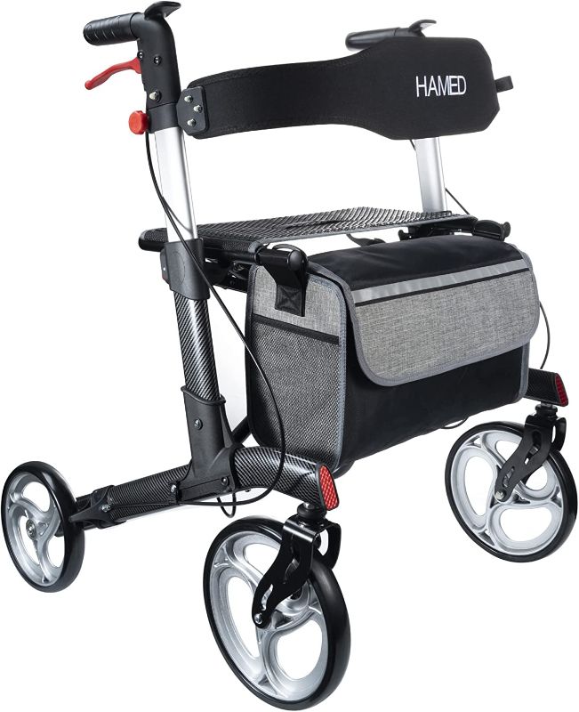 Photo 1 of 
HAMED Heavy Duty Rollator Walker with Extra Wide 20" Seat, Support to 400 lbs, Double Folding Rolling Walker for Senior with 10" Wheels, Aluminum...