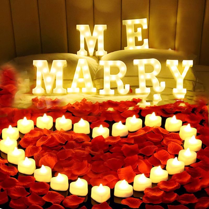 Photo 1 of 
Gyunjux MARRY ME Sign LED Light Up Letter LED Candle Tealigth Red Rose Petal Valentine Gift Warm White LEDs Proposal Sign Will You Marry Me Sign Wedding...