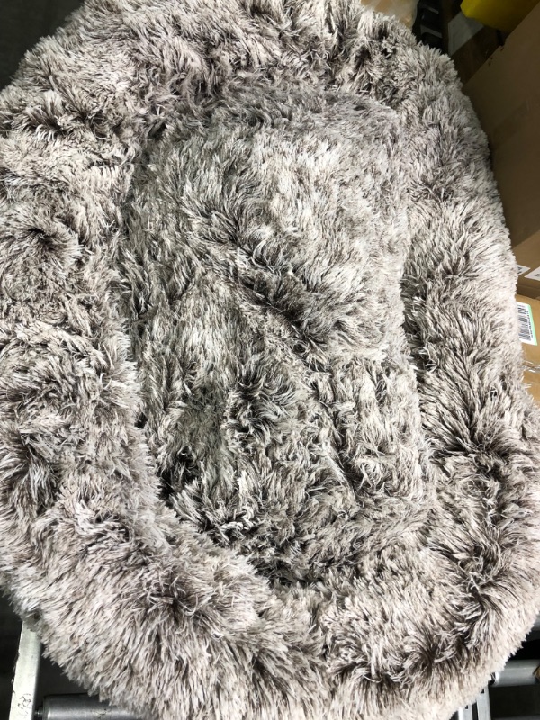 Photo 2 of Coohom Oval Calming Donut Cuddler Dog Bed,Shag Faux Fur Cat Bed Washable Round Pillow Pet Bed(30"/36") for Small Medium Dogs XL(36"x27"x7") Grey