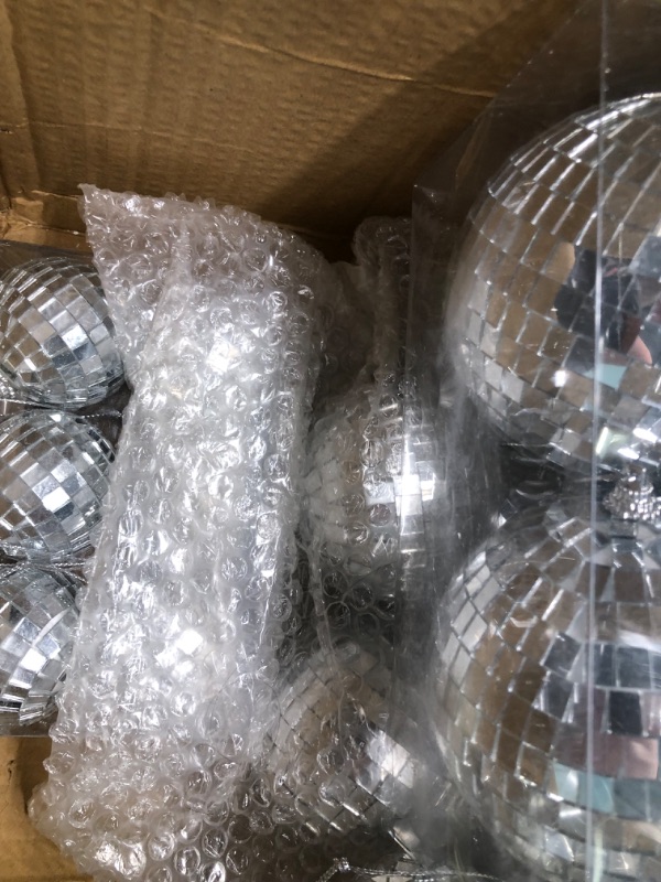 Photo 2 of 20 Pcs Hanging Mirror Disco Ball Ornaments Glass Disco Balls Decoration Different Sizes 70s Reflective Mini Disco Ball Decor with Rope (4 Inch, 3. 2 Inch, 2 Inch)