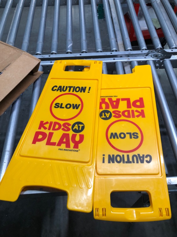 Photo 3 of Essentially Yours 2 Pack Caution! Slow, Kids at Play | High Vis Yellow Double Sided Street Safety Sign 2 Yellow