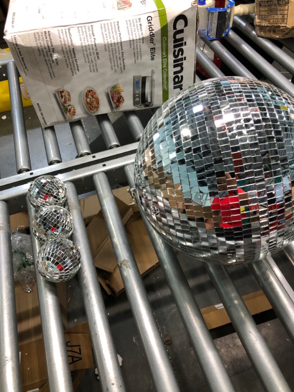 Photo 3 of 4 pack Large Disco Ball Silver Hanging Disco Balls Reflective Mirror Ball Ornament for Party Holiday Wedding Dance and Music Festivals Decor Club Stage Props DJ Decoration (12 Inch, 3 Inch)