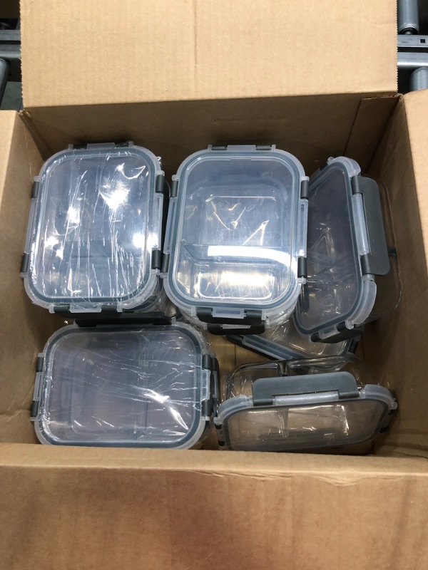 Photo 2 of [10-Pack,22 Oz]Glass Meal Prep Containers 2 Compartments, Airtight Glass Lunch Bento Boxes with Lids, Glass Food Storage Containers, BPA-Free, Microwave, Oven, Freezer and Dishwasher Gray