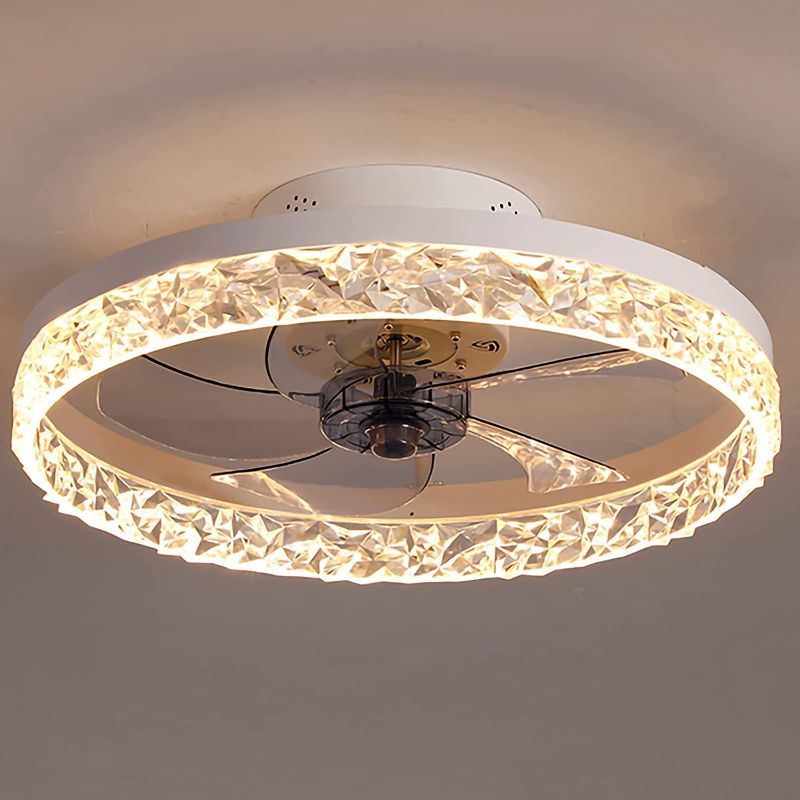 Photo 1 of 20" Round Flush Mount Ceiling fan with Lights, Modern Dimmable LED Low Profile Fan, Hidden Reversible Blades, Multi-Speed and Timing with...