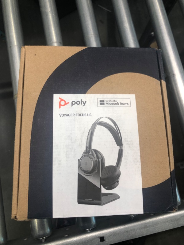 Photo 2 of Plantronics - Voyager Focus UC with Charge Stand (Poly) - Bluetooth Dual-Ear (Stereo) Headset with Boom Mic - USB-A PC/Mac Compatible - Active Noise Canceling-Works with Teams (Certified), Zoom & more