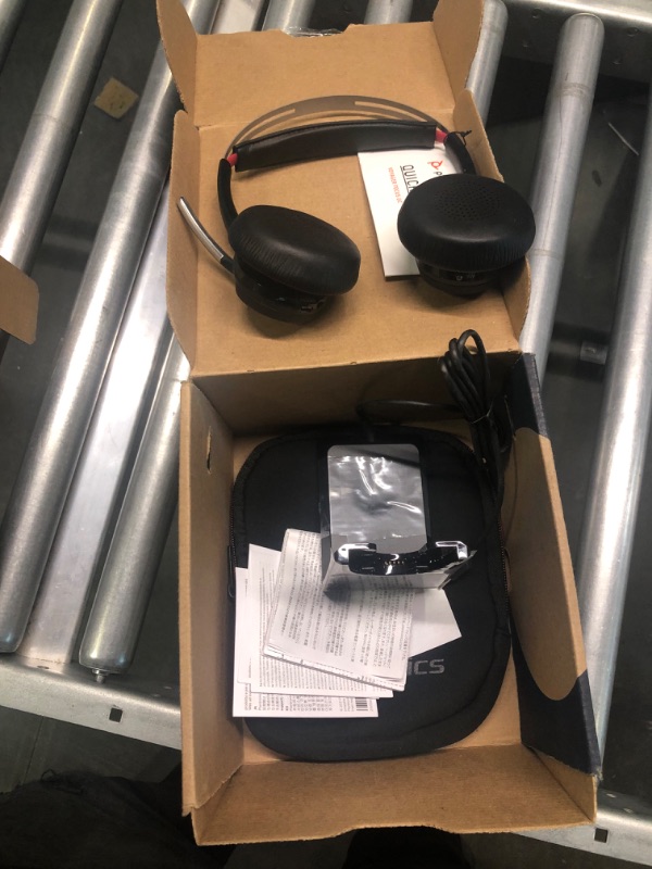 Photo 3 of Plantronics - Voyager Focus UC with Charge Stand (Poly) - Bluetooth Dual-Ear (Stereo) Headset with Boom Mic - USB-A PC/Mac Compatible - Active Noise Canceling-Works with Teams (Certified), Zoom & more