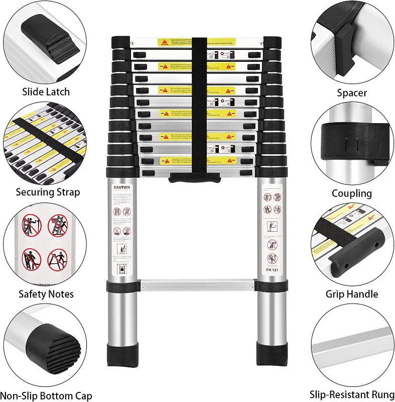 Photo 1 of (12.5Ft/3.8M) Telescoping Ladders?EN131Standards Multi-Purpose Folding Aluminum Extension Ladder
