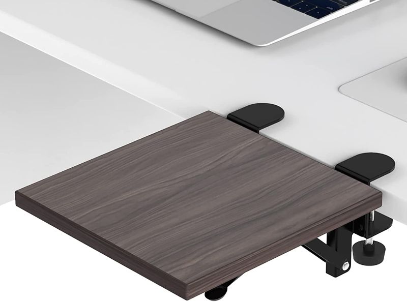 Photo 1 of OUGIC Ergonomics Desk Extender Tray, 9.5"x9.1" Punch-Free Clamp on, Foldable Keyboard Drawer Tray, Table Mount Arm Wrist Rest Shelf, Computer Elbow Arm Support
