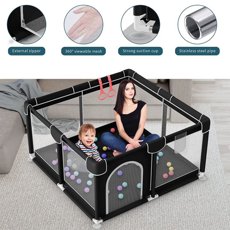 Photo 1 of Baby Playpen, Kids Large Baby Playard, Playpen for Babies and Toddlers with Gate Indoor & Outdoor Kids Activity Center, Sturdy Safety Play Yard with Breathable Mesh, Kid's Fence for Infants (Black)
