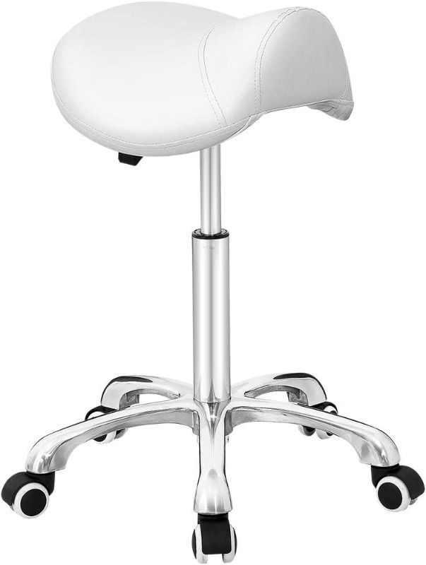 Photo 1 of Antlu Saddle Stool Rolling Chair for Office Massage Salon Technician Kitchen Spa Drafting,Adjustable Hydraulic with Wheels (Without Backrest, White)
