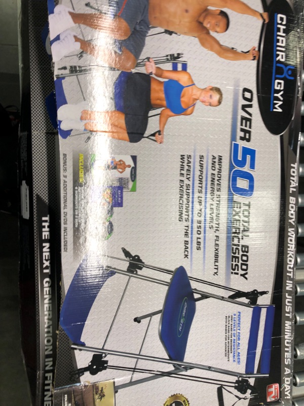 Photo 2 of Chair Gym - The Total Body Workout – All in One Compact, Portable and Easy to Use At Home Exercise System Bonus Twister Seat Ab Attachment, As Seen on TV – Blue
appears new open box
