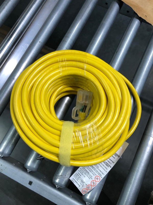 Photo 2 of 12/3 Gauge Heavy Duty Outdoor Extension Cord 100 ft Waterproof with Lighted end, Flexible Cold-Resistant 3 Prong Electric Cord Outside, 15Amp 1875W 12AWG SJTW, Yellow, ETL HUANCHAIN Yellow 100 foot